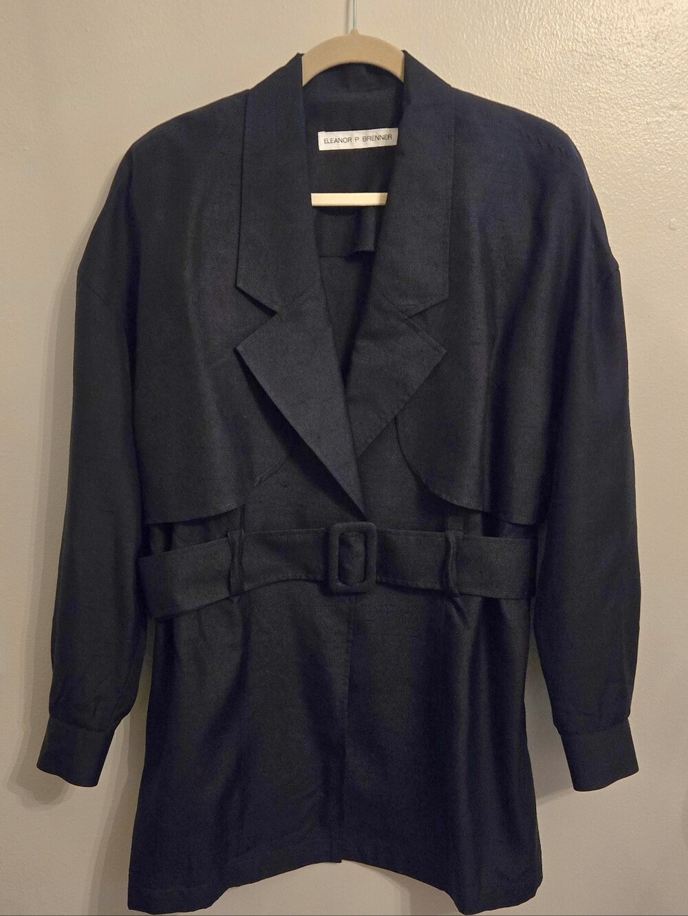 Eleanor P Brenner Vintage Navy Silk Short Trenchcoat Style Jacket Size 10